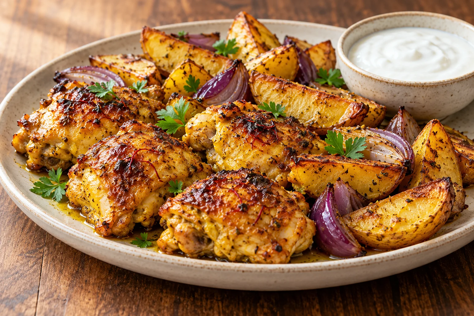 Lemon-Saffron Chicken & Roast Potatoes
