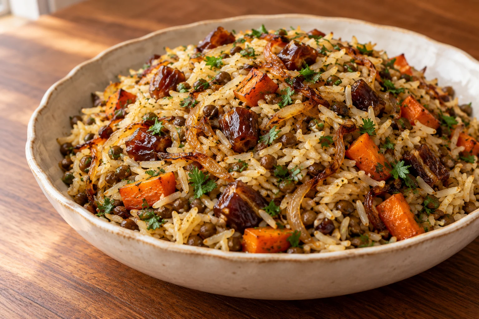 Lentil & Date Rice with Roasted Carrots