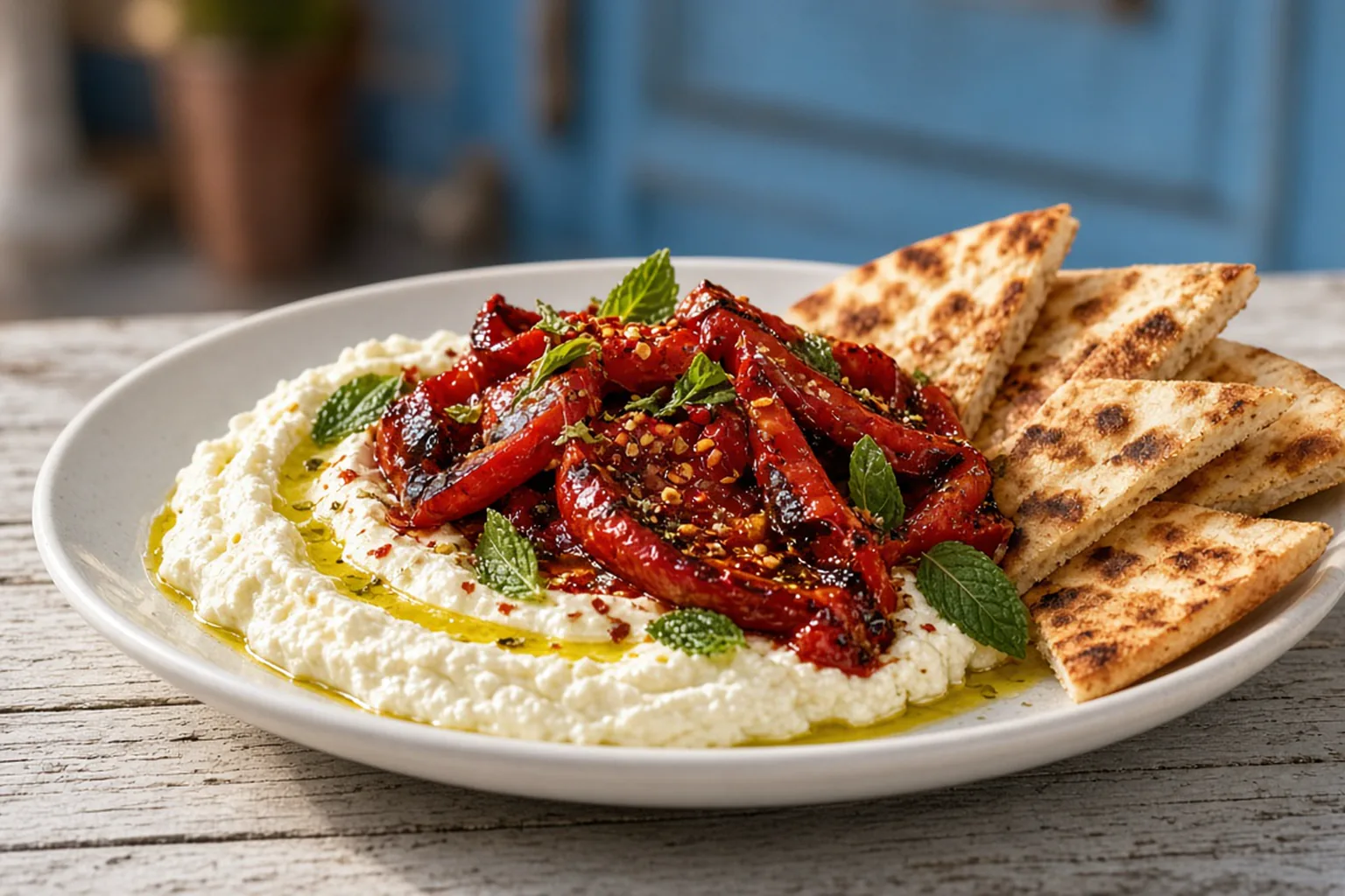 Illustrative photo of Whipped Feta with Charred Peppers & Warm Pita